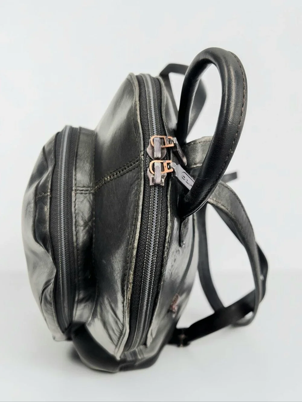 Tano Black Leather Backpack Unisex Medium Y2K Minimalist Capsule Wardrobe Bag